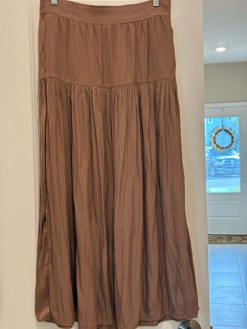 Rachel Zoe Maxi Skirt Brown Crinkled Tiered Elastic Waist - Picture 8 of 15